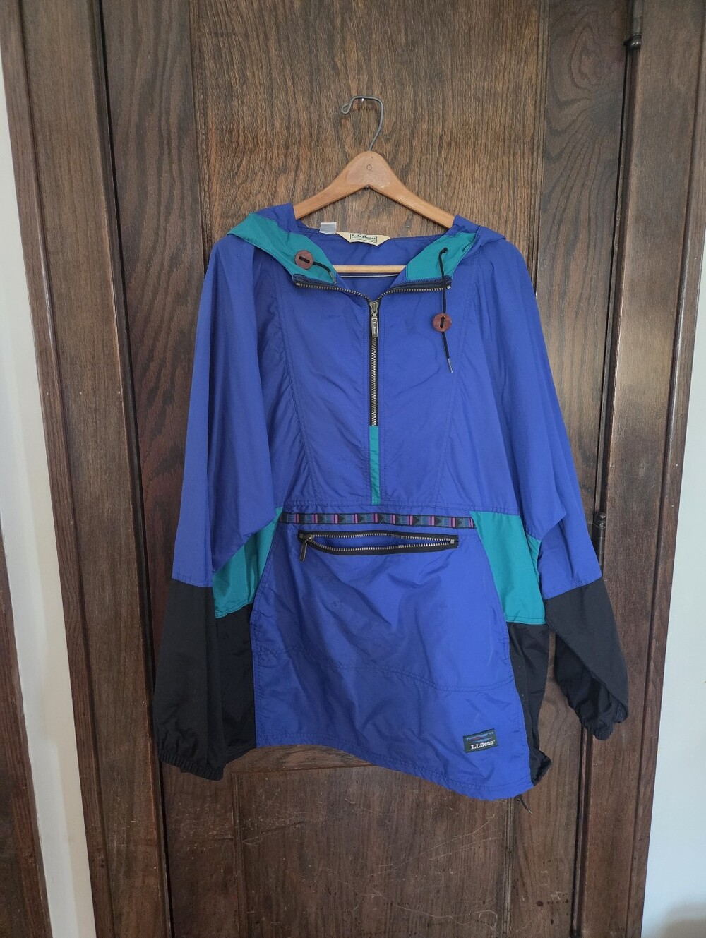 Vtg. L.L. Bean Anorak Jacket Made in USA Blue/Teal/Black